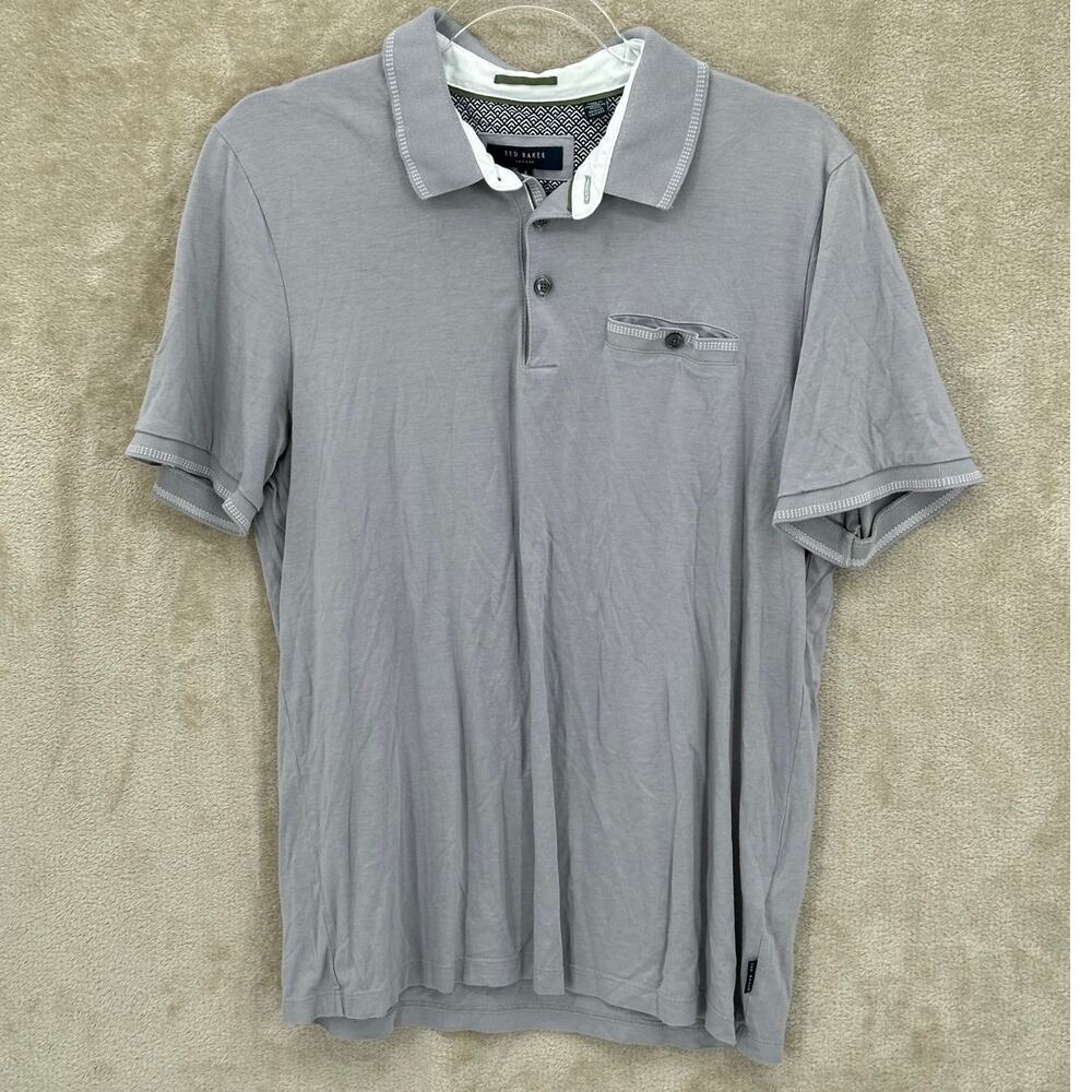 Ted Baker Shirt Mens 4 Large Gray Tortila Polo Cotton Modal Casual Preppy Office